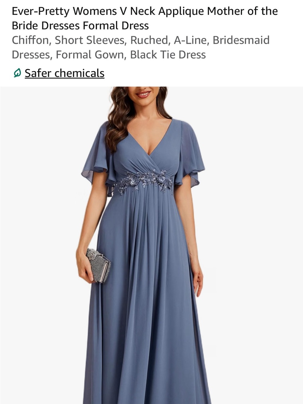 Ever Pretty Dusty Blue V-Neck Chiffon Maxi Dress with Applique